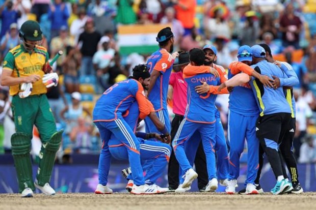 Team India celebrates after winning a nail-biting finale. (Reuters)