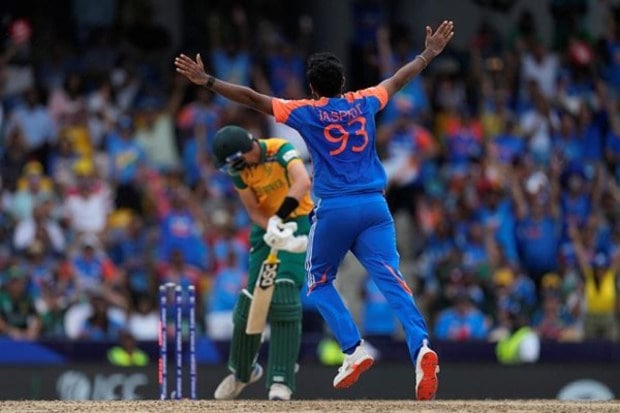 Jasprit Bumrah celebrates the dismissal of South Africa's Marco Jansen. (AP/PTI)