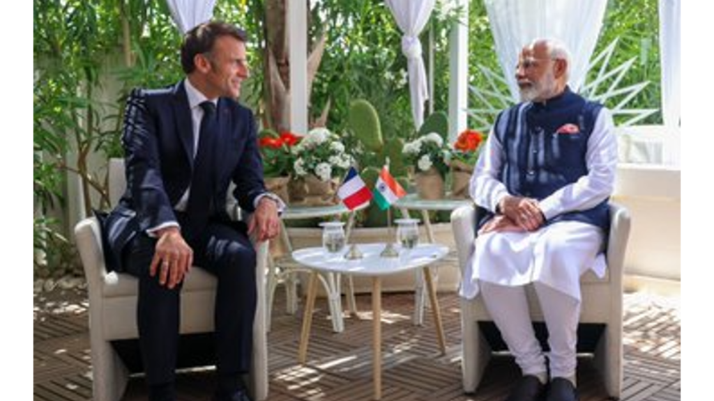 The two leaders, Modi and Macron discussed ways to further strengthen partnership including in areas of defence, nuclear, space, education, climate action, digital public infrastructure, critical technologies, connectivity and culture. (Credit: MEA on X)