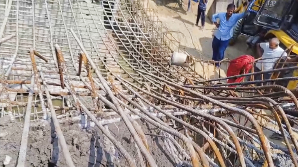 A portion of the under-construction bridge after it collapsed, in Motihari district of Bihar, Sunday, June 23, 2024. (PTI Photo) A portion of the under-construction bridge after it collapsed, in Motihari district of Bihar, Sunday, June 23, 2024. (PTI Photo)