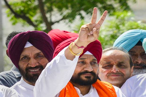 Jalandhar: Former Punjab Chief Minister and Congress candidate from Jalandhar constituency Charanjit Singh Channi celebrates after winning in the Lok Sabha elections on the day of the counting of votes, in Jalandhar, Tuesday, June 4, 2024. (PTI Photo)