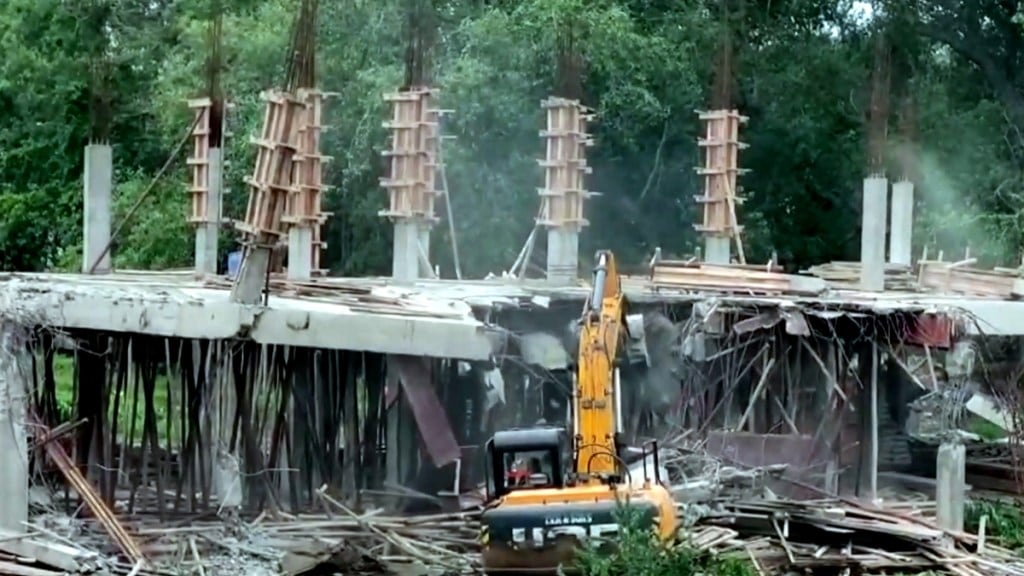 An under construction central office of YSRCP being demolished, at Tadepalli in Guntur district, Saturday, June 22, 2024. (PTI Photo) An under construction central office of YSRCP being demolished, at Tadepalli in Guntur district, Saturday, June 22, 2024. (PTI Photo)