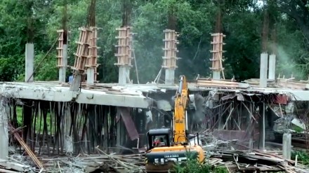 An under construction central office of YSRCP being demolished, at Tadepalli in Guntur district, Saturday, June 22, 2024. (PTI Photo)