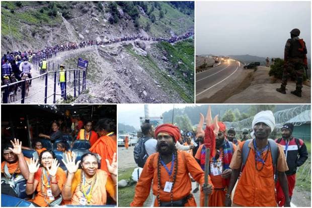 To take part in the annual Amarnath pilgrimage, a third batch of 6,619 pilgrims left the Bhagwati Nagar base camp in Jammu in two separate convoys, officials said on Sunday.Amid tight security, the third batch (including 1,141 women) left in 319 vehicles between 3:50 am and 4:45 am.On the first day, nearly 14,000 pilgrims paid obeisance at the holy cave shrine located at the height of 3,880 metres. Amarnath yatra will continue for 52 days.On Saturday, it started from the twin tracks of Pahalgam in Anantnag district and Baltal in Ganderbal district.On August 19, the pilgrimage will conclude. In 2023, more than 4.5 lakh pilgrims paid obeisance at the cave shrine, housing a naturally-formed ice lingam.Here are some photos from the Amarnath Yatra 2024. Have a look: