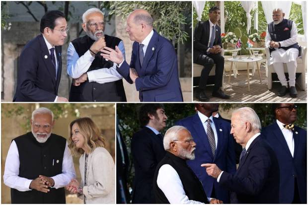 Prime Minister Narendra Modi is engaged in productive discussions with world leaders at the G7 Summit.The PM arrived in Apulia, southern Italy, to attend the Outreach session of the Summit.