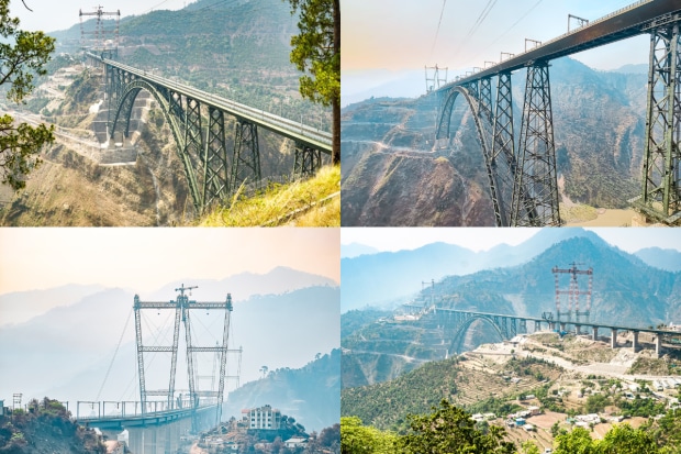The Indian Railways on Friday set a milestone with the successful trial run of high-speed CRS on the Chenab Bridge in Jammu and Kashmir, the highest railway arch bridge in the world. The railways ministry has recently shared some pictures of this bridge via its official X, formerly Twitter, handle. The project is aligned with the Ek Bharat Shreshtha Bharat initiative; the bridge signifies efforts to strengthen connectivity between Kashmir and other states. (Photos: Ministry of Railways)