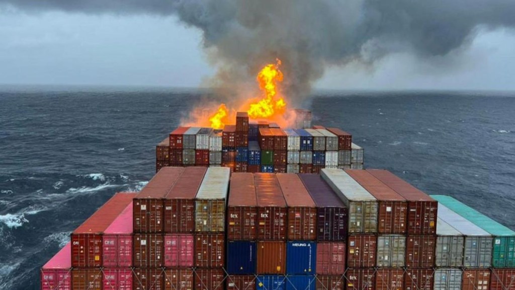 The Indian Coast Guard (ICG) carried out fire-fighting operations on the ship. The Indian Coast Guard (ICG) carried out fire-fighting operations on the ship.