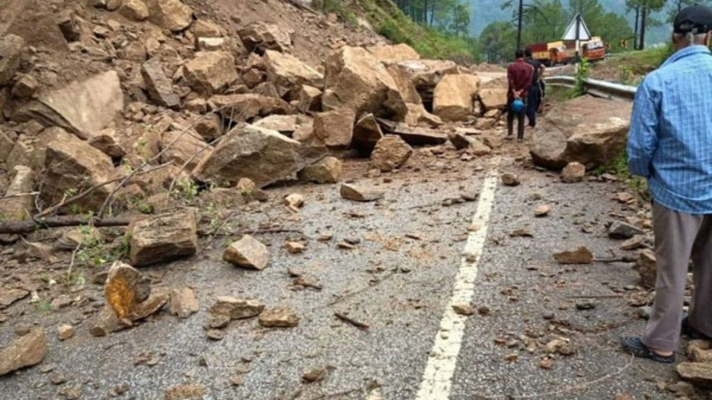 Champawat Police shared images of debris that blocked the Tanakpur Champawat National Highway