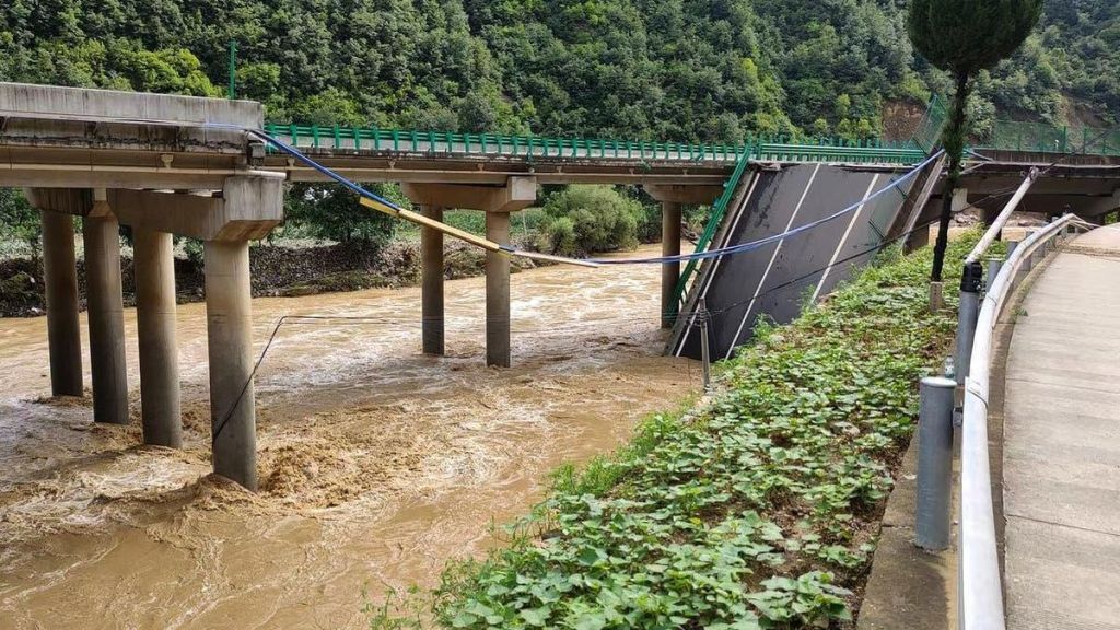 Partially collapsed bridge