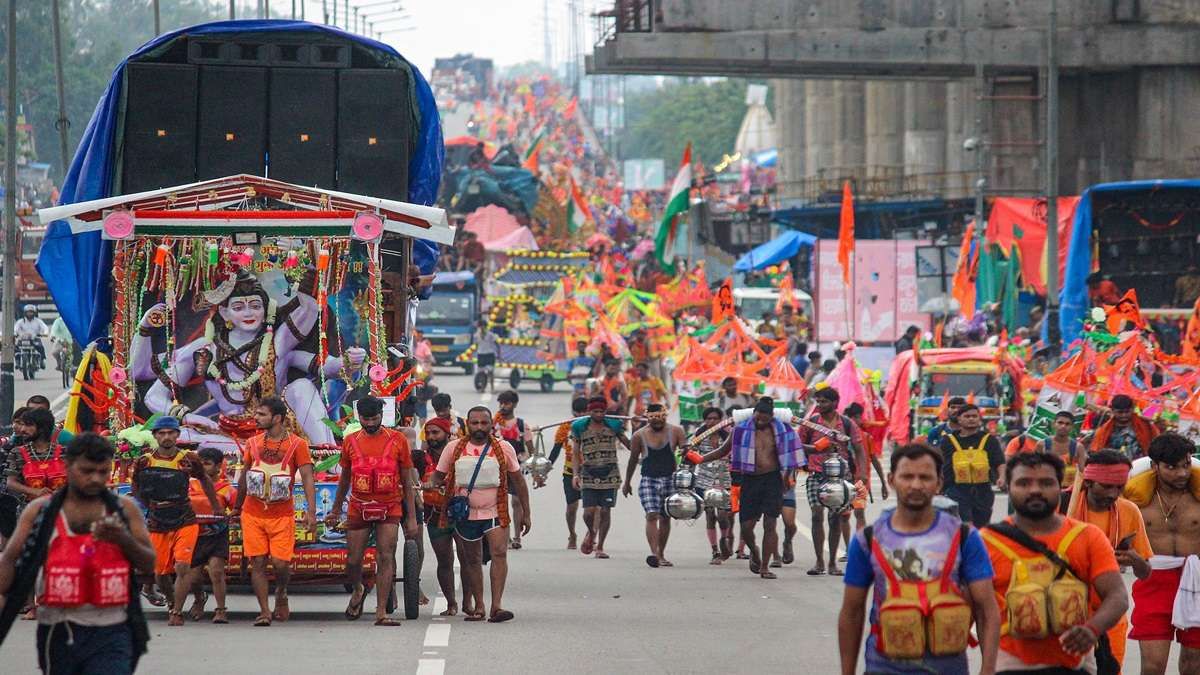 Kanwariya during their pilgrimage in the holy month of Shravan. Kanwariya during their pilgrimage in the holy month of Shravan.