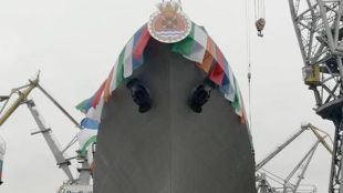 Frigate Tushil being launched Yantar shipyard in Russia.