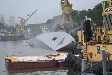 2024: INS Brahmaputra turned turtle after a fire.