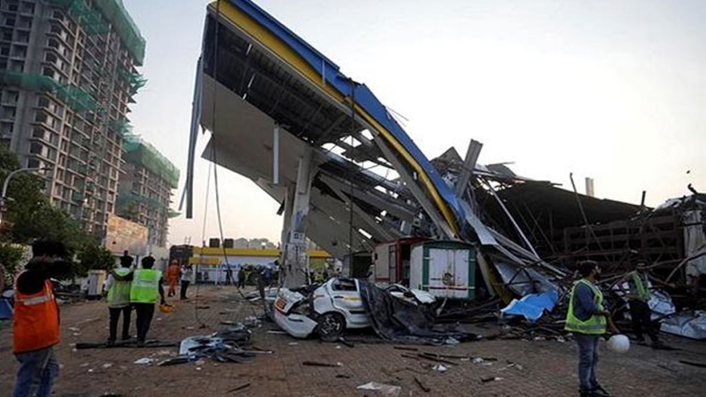 The collapse of an illegal hoarding on May 13 killed 17 people and injured more than 80 others when it fell onto a petrol pump in Ghatkopar amid heavy rain and strong winds. The collapse of an illegal hoarding on May 13 killed 17 people and injured more than 80 others when it fell onto a petrol pump in Ghatkopar amid heavy rain and strong winds.