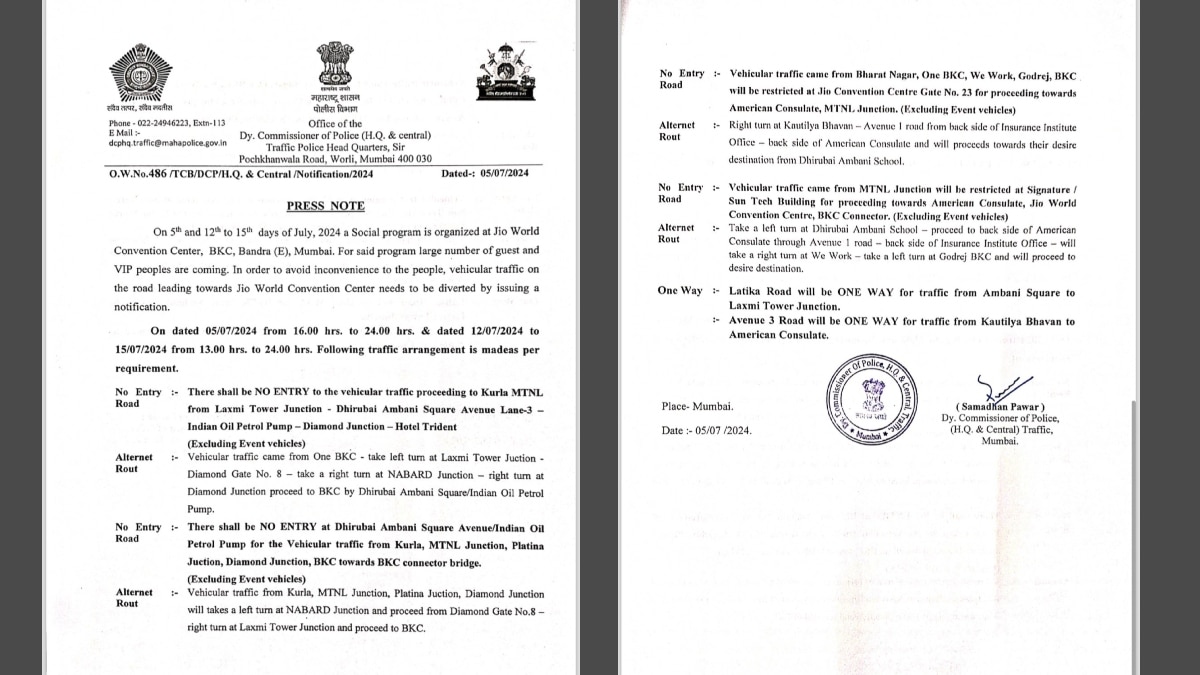 Anant Ambani, Radhika Merchant, Anant Ambani Radhika Merchant wedding, Mumbai news, Mumbai roads, Mumbai traffic police, Ambani wedding, Radhika wedding