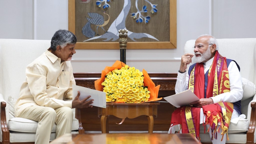 Andhra Pradesh Chief Minister N. Chandrababu Naidu meets Prime Minister Narendra Modi, in New Delhi. (PTI Photo) Andhra Pradesh Chief Minister N. Chandrababu Naidu meets Prime Minister Narendra Modi, in New Delhi. (PTI Photo)