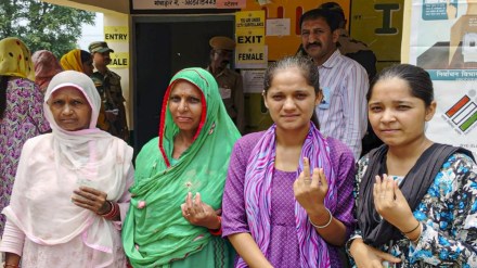 Voters show their fingers marked with indelible ink after casting their votes during the Nalagarh assembly bypoll, in Solan district of Himachal Pradesh, Wednesday, July 10, 2024. (PTI Photo)