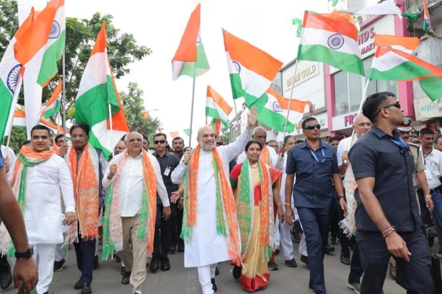 Tuesday in Ahmedabad saw the participation of Union Home Minister Amit Shah in the 'Har Ghar Tiranga' march. A 2,151-foot-long Tricolour was carried by participants in the yatra, who included educators and members of several armed forces. (Photo: X)