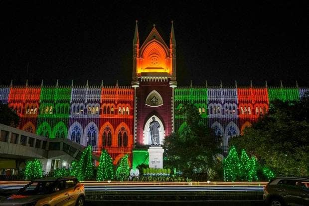Calcutta High Court building illuminated in tri-colours ahead of the Independence Day in Kolkata. (Photo source: PTI)