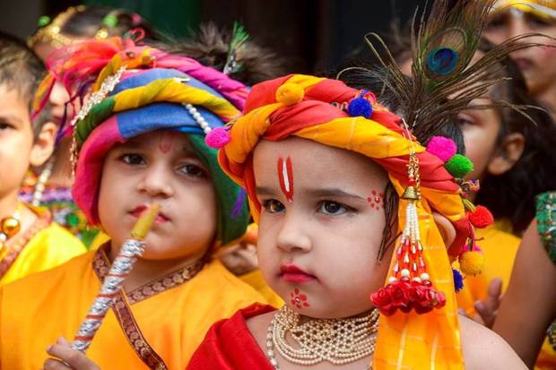 Students dressed as Lord Krishna during celebrations Janmashtami festival, in Amritsar. (Photo source: PTI)
