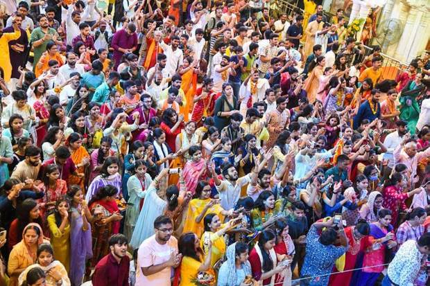 Devotees offer prayers at ISKCON Temple on the occasion of the Janmashtami festival in Patna. (Photo source: PTI)