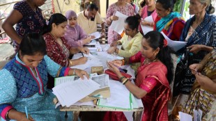 A woman filling an application for the 'Majhi Ladki Bahin' scheme launched by the Chief Minister at Belapur today. Express photo/File Image.
