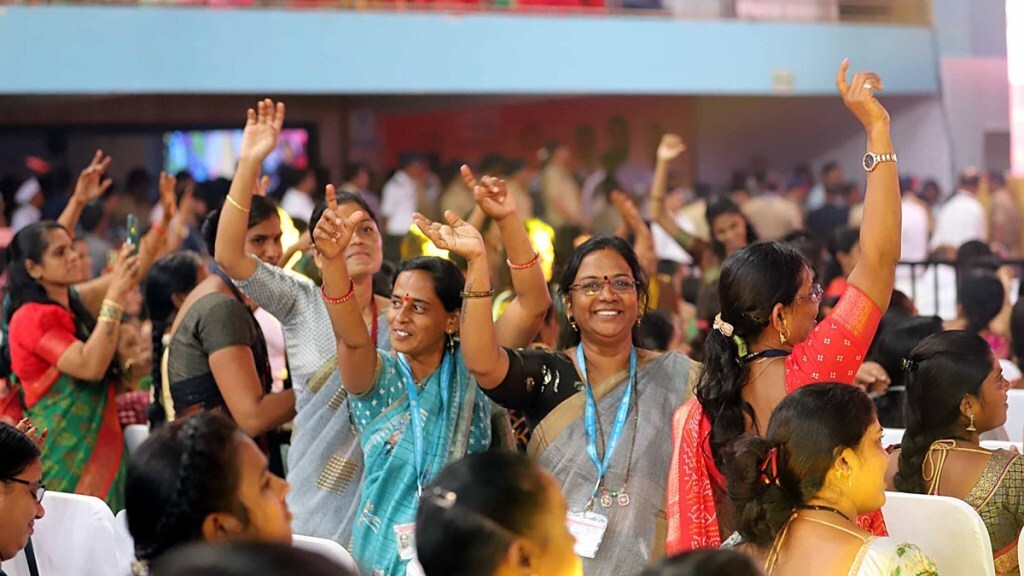 'Mukhya Mantri Majhi Ladki Bahin' scheme event at Balewadi stadium. Express Photo/File.