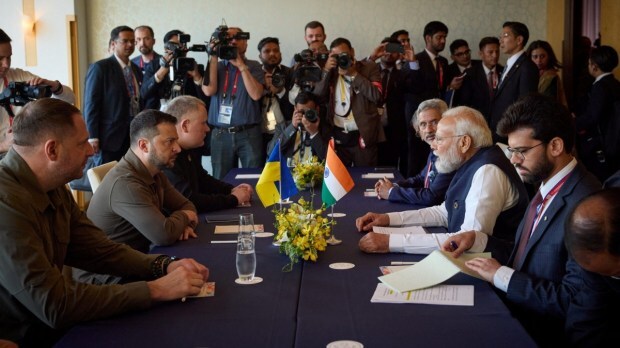 Prime Minister Modi in a meeting with President of Ukraine, Volodymyr Zelensky.