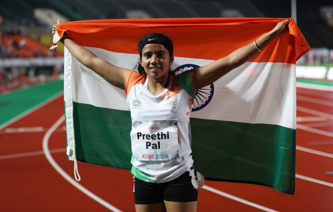 Preethi Pal wins Bronze medal in 100m (T35) clocking her PB 14.31s. (Photo: X) Preethi Pal wins Bronze medal in 100m (T35) clocking her PB 14.31s. (Photo: X)