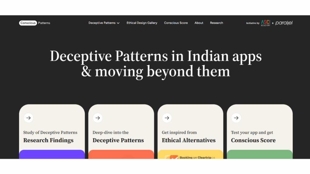 A snippet from its website. (Image Credits: Conscious Patterns)