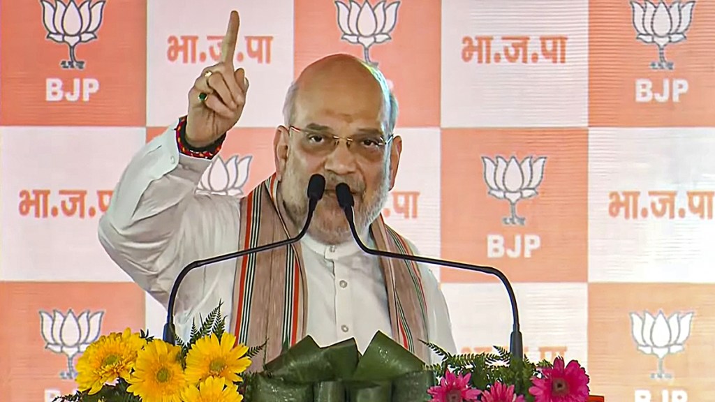 Home Minister Amit Shah addresses a public meeting ahead of Haryana Assembly elections, in Rewari, Haryana, Friday, Sept 27, 2024. (PTI Photo)