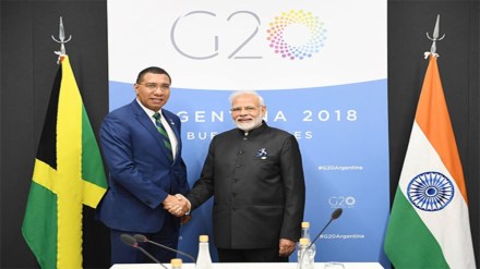 Prime Minister Narendra Modi with Prime Minister of Jamaica Andrew Holness (Image: ANI)