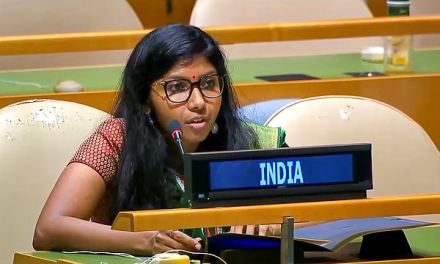 First Secretary in India’s Permanent Mission to the UN Bhavika Mangalanandan speaks during the 79th session of the UN General Assembly at UN headquarters, in New York, USA, Friday, Sep. 27, 2024. India exercised its Right of Reply in the UN General Assembly on Friday in response to Pakistan's Prime Minister Shehbaz Sharif raising the issue of Jammu and Kashmir in his address at the General Debate of the 79th session of the UN General Assembly. (PTI Photo)