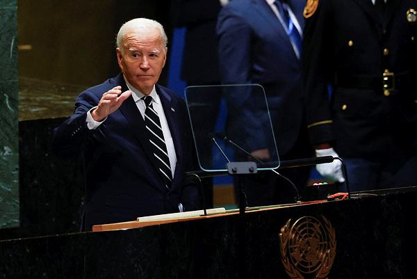 U.S. President Joe Biden gestures as he addresses the 79th United Nations General Assembly, at U.N. headquarters in New York, U.S. U.S. President Joe Biden gestures as he addresses the 79th United Nations General Assembly, at U.N. headquarters in New York, U.S.
