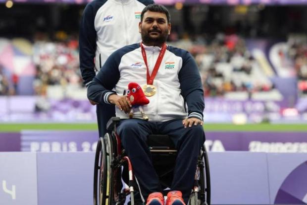 Dharambir broke the Asian record with a 34.92m attempt to win Gold in the men’s F51 event at Paralympics. (Reuters)