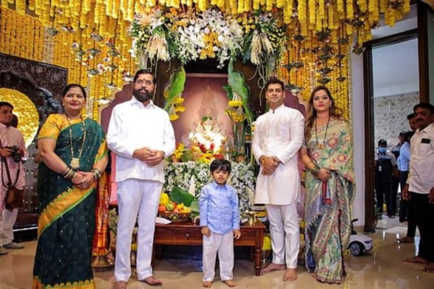 Maharashtra Chief Minister Eknath Shinde with family during Ganesh Chaturthi celebration, in Mumbai. (Photo: PTI)