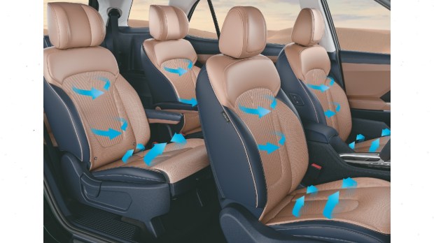 Leather seats with quilted pattern and ventilation