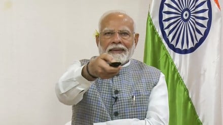 Prime Minister Narendra Modi during virtual inauguration and foundation stone laying of development works, in Jharkhand, Sunday, Sept. 15, 2024. (PTI Photo)