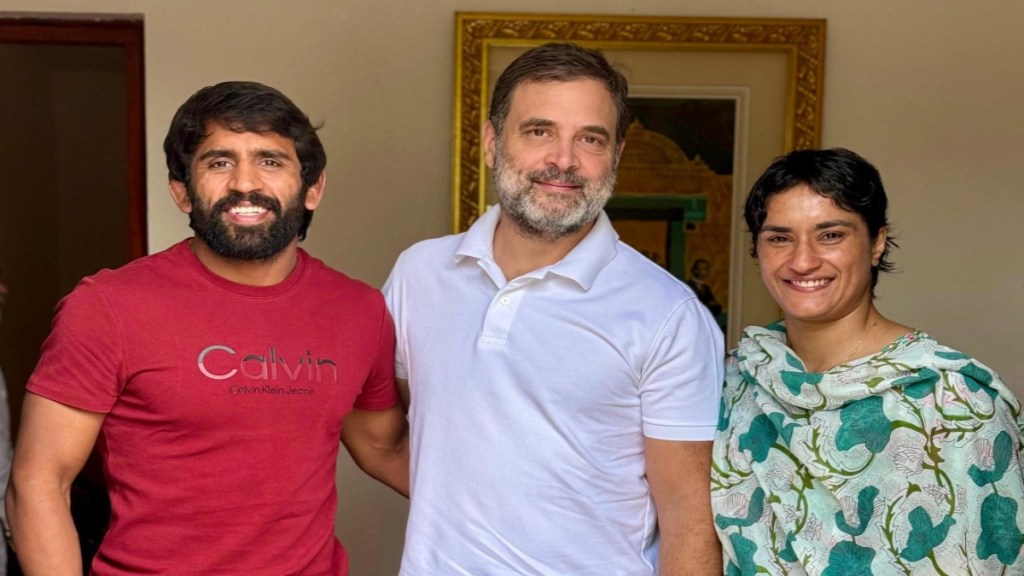 Haryana election: Wrestlers Bajrang Punia and Vinesh Phogat met Congress MP and Lok Sabha LoP Rahul Gandhi.