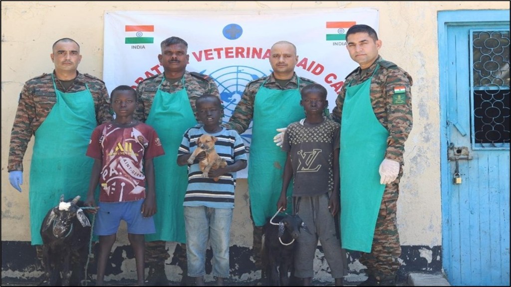 Indian Army's veterinary camps under the UN Mission are treating cattle and fostering trust among communities. These efforts improve livestock health, support local empowerment, and contribute to stability and peace in the region. (Image Source: ADGPI)