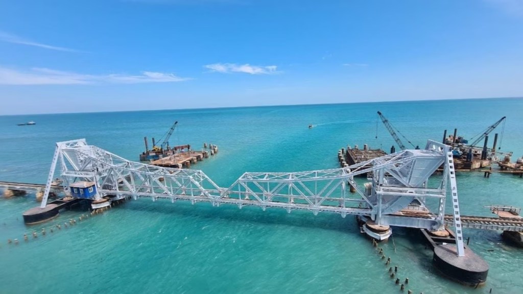 Pamban bridge, Pamban bridge news, Pamban bridge progress, southern railway, India’s first vertical-lift bridge, India’s first vertical-lift bridge news, India’s first vertical-lift bridge name, Indian railways, Indian railways news, Indian railways updates, Indian railways projects, railways, railways news, railways updates, railways projects, railways ministry, rail ministry, Ministry of Railways, Rameswaram