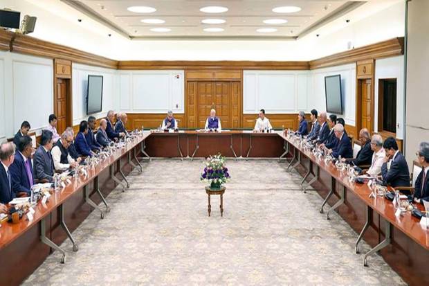 Prime Minister Narendra Modi heading the Semiconductor Executives' roundtable ahead of the Semicon India, in New Delhi, Tuesday, Sept. 10, 2024. (Photo source: PTI)