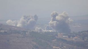 Smoke billows over southern Lebanon following Israeli strikes, amid ongoing cross-border hostilities between Hezbollah and Israeli forces, as pictured from Marjayoun, near the border with Israel, September 23, 2024. (REUTERS)
