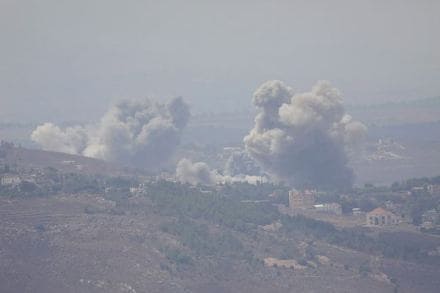 Smoke billows over southern Lebanon following Israeli strikes, amid ongoing cross-border hostilities between Hezbollah and Israeli forces, as pictured from Marjayoun, near the border with Israel, September 23, 2024. (REUTERS)