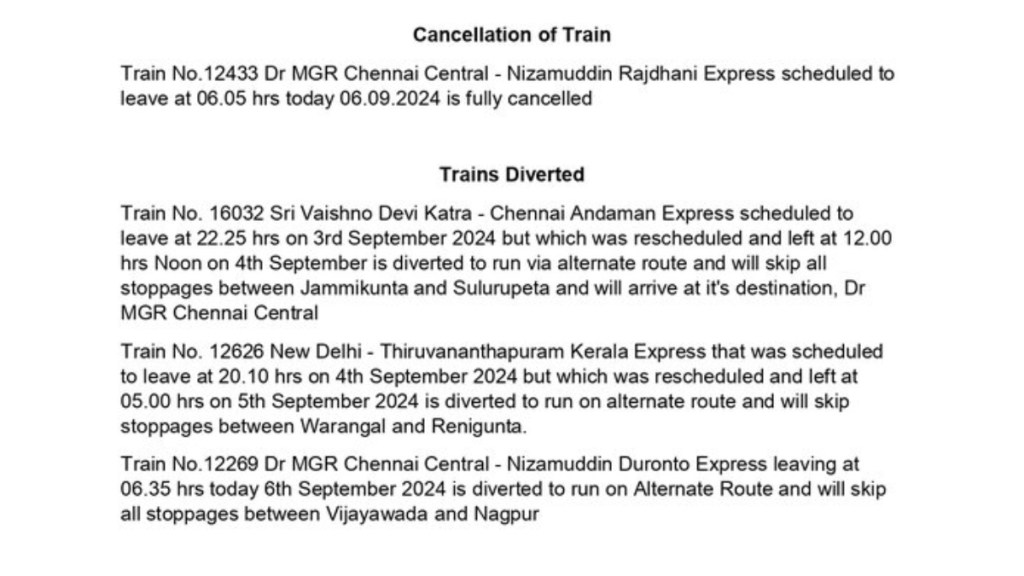 trains cancelled, train diverted, south central railway, south central railway news, railway, Indian railways, Indian railways update, railways news