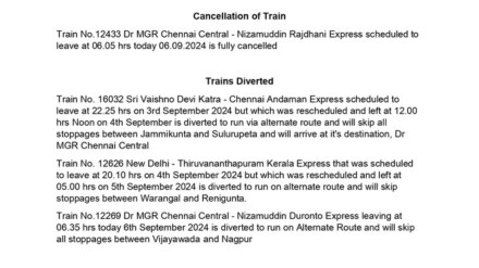 trains cancelled, train diverted, south central railway, south central railway news, railway, Indian railways, Indian railways update, railways news