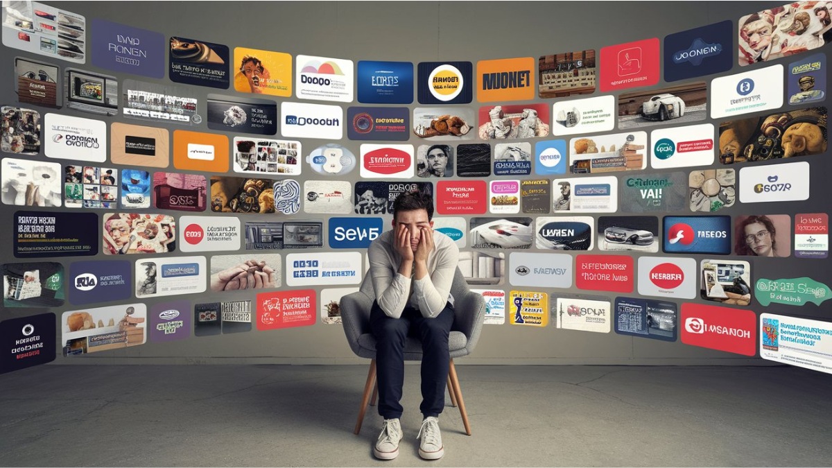 Consider the reality: According to industry estimates, an average consumer is exposed to around 6,000 to 10,000 ads daily, up from approximately 1,600 just a decade prior. (This is an AI generated image with Ideogram)