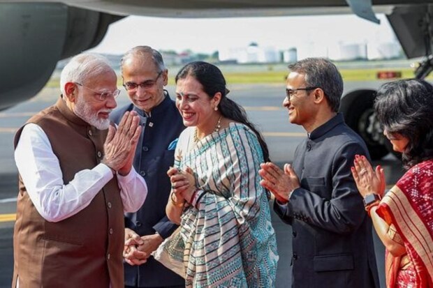 Prime Minister Narendra Modi was greeted upon his arrival in Philadelphia, USA. (PTI Photo)