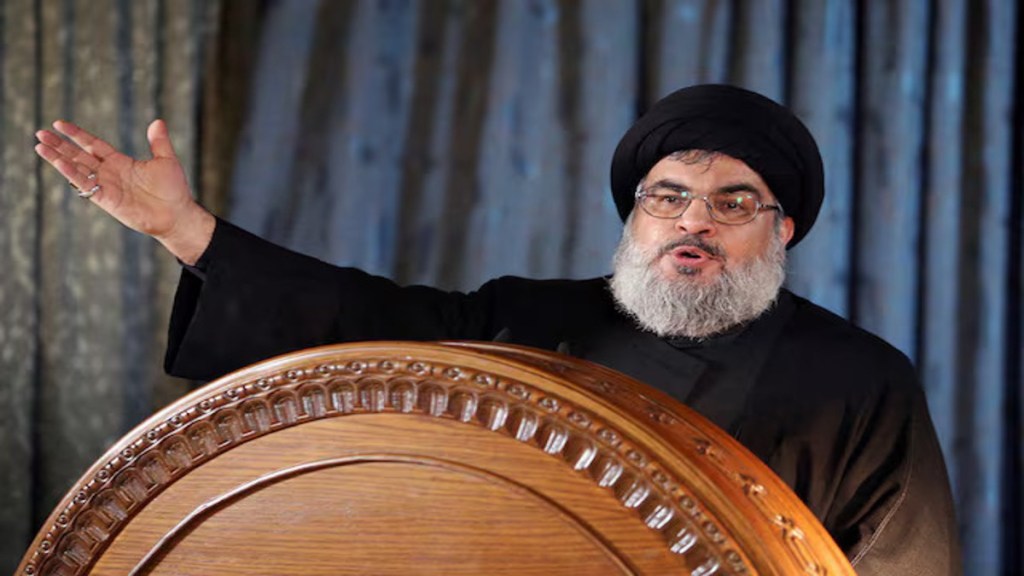 Hassan Nasrallah, addresses his supporters in a rare public appearance during a religious ceremony. (Image Source: REUTERS/Hasan Shaaban)