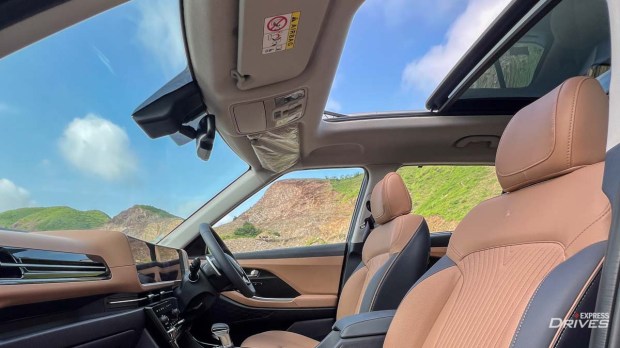 The large panoramic sunroof adds to the premiumness of the cabin.