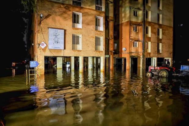 A waterlogged residential society after heavy downpour in Bengaluru. (Photo source: PTI)